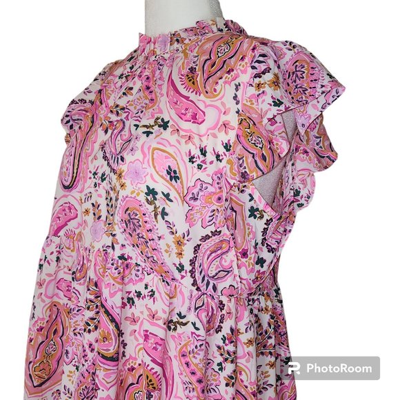 #056a. NWT Floral Paisley Sleeveless Tiered Babydoll Dress-Jodifl Los Angeles - Picture 4 of 7